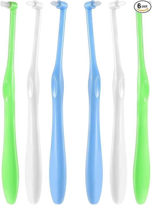 6Pcs End Tuft Toothbrush, Orthodontic Toothbrush Small Head, Ultra Soft Gum Brushes for Braces, Implants, Retainers and Teeth Detail Cleaning, Extra Small Head for Hard-to-Reach Areas