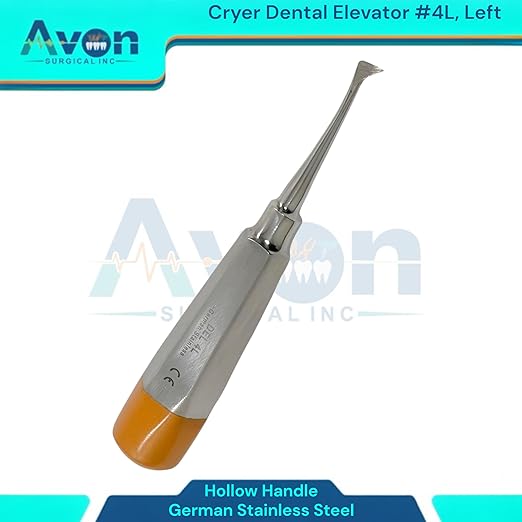 Root and Tooth Extraction Dental Cryer Elevator Pick, Sharp Angled Tip, Color-Coded Handle Ends | Autoclave-Safe German Stainless Steel Dental Instruments (1, #4L Cryer - Gold End)