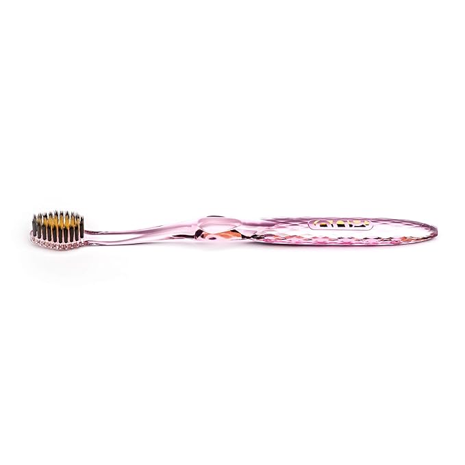 Nano-b Manual Toothbrush for Adults with Sensitive Gums, Gold & Charcoal Soft/Medium Bristles, Travel Case, Pink