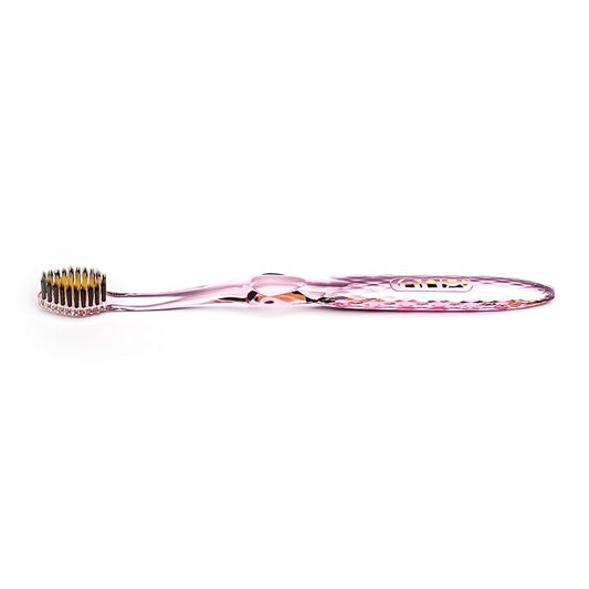 Nano-b Manual Toothbrush for Adults with Sensitive Gums, Gold & Charcoal Soft/Medium Bristles, Travel Case, Pink