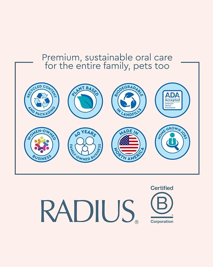 RADIUS Toothbrush Big Brush with Replaceable Brush Head BPA Free ADA Accepted - Left Hand - Pastel Lemon Meringue Brush with Pastel Lemon Meringue Case