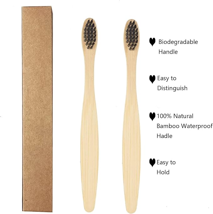 SEVENHEAD 10 PCS Kids Bamboo Toothbrushes Soft Bristles Wooden Toothbrushes, Natural Biodegradable BPA Free Eco Friendly Toothbrushes Black White