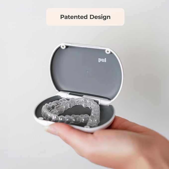 PUL Clear Aligner & Retainer Case – For Invisalign, Partial Dentures, Mouth & Night Guards, PUL Removal Tool, Dental Removables – Plastic Holder w/ Secure Magnet Closure, Sleek & Slim Design – White