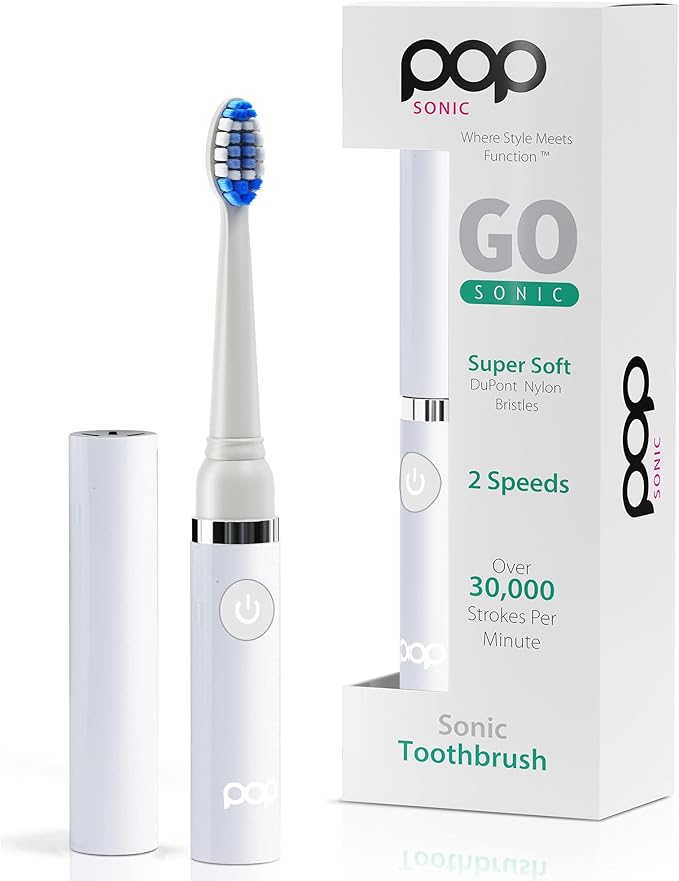 Pop Sonic Electric Toothbrush (White) - Travel Toothbrushes w/AAA Battery | Kids Electric Toothbrushes with 2 Speed & 15,000-30,000 Strokes/Minute, Dupont Nylon Bristles