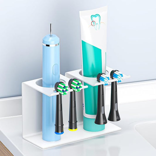 Electric Toothbrush Head Holders Desktop or Wall Mounted Electric Tooth Brush Holders, Bathroom Shower Tooth Brush Head Holder, Adhesive Toothpaste Holder, Toothbrush Head Stand, White