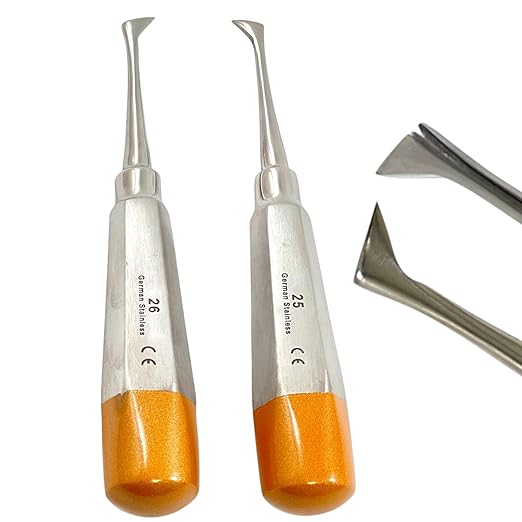 Root and Tooth Extraction Dental Cryer Elevator Pick, Sharp Angled Tip, Color-Coded Handle Ends | Autoclave-Safe German Stainless Steel Dental Instruments (2, #25+#26 Cryer - Set)