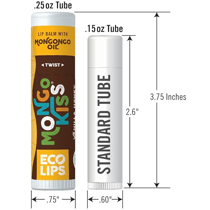 Eco Lips Mongo Kiss Organic Lip Balm 7 Pack - Blood Orange, Black Cherry, Pomegranate, Vanilla Honey, Peppermint, Strawberry Lavender, Yumberry | Mongongo Oil to Soothe & Moisturize Dry, Cracked Lips