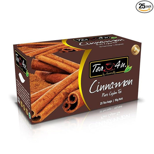 Tea4U Flavored Black Ceylon TeaBags (Cinnamon) - Ideal Quality from Sri Lanka's Finest Leaves and Expertly Blended - 25 Count