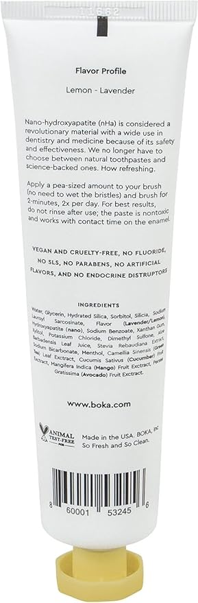 Boka Fluoride Free Toothpaste, Nano Hydroxyapatite Toothpaste, Appropriate for Sensitive Teeth - for Adult, Kids Oral Care - Lemon Lavender Flavor, 4 Fl Oz 1Pk US Manufactured