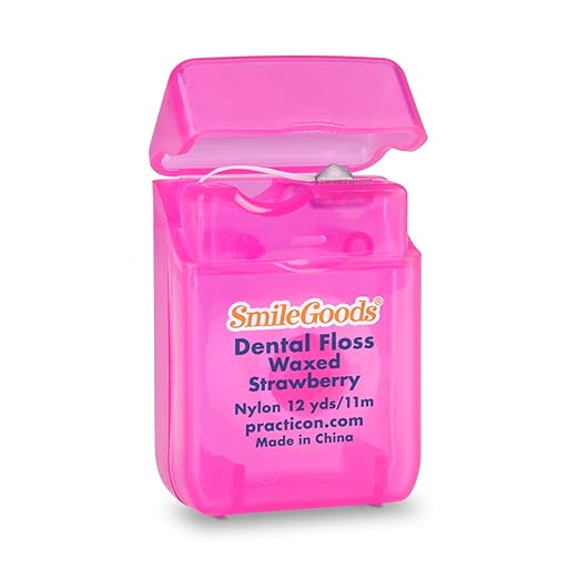 SmileGoods Waxed Dental Floss, 12 Yard, Strawberry Flavored, Bulk Pack of 72