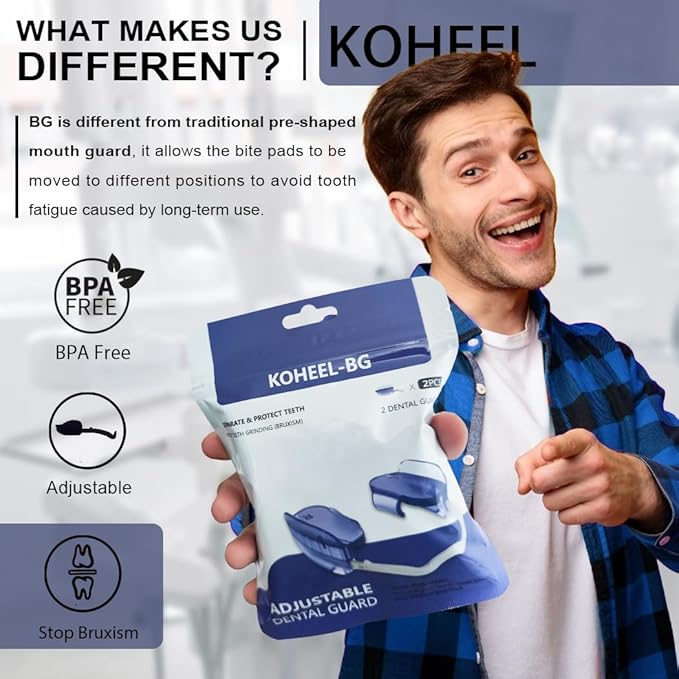 KOHEEL BG Adjustable Night Guard for Teeth Grinding, No-Boil Dental Guard for Bruxism Relief, 2 Count (Thick)