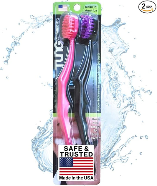 TUNG Brush Tongue Cleaner, Plastic TUNG Scraper, Tongue Cleaning to Fight Bad Breath, Halitosis Defense, USA Made, 2-Pack