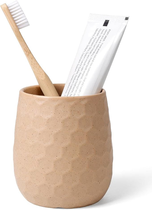 Toothbrush Holder, Tooth Brush Holder for Bathroom - Ceramic Toothbrush Cup Toothbrush Holders Countertop, Khaki Makeup Brush Holder Pen Holder, 3.62" x 3.62" x 3.93", ANTIS'S HOME
