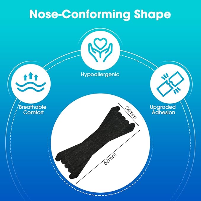 Nasal Strips for Snoring, 60 Count Nose Strips for Breathing- 3X Stronger Opening | Triple Elastic Bands, Reduce Snoring & Nasal Congestion, Nose Patches for Sleep, Work, Sport, Travel
