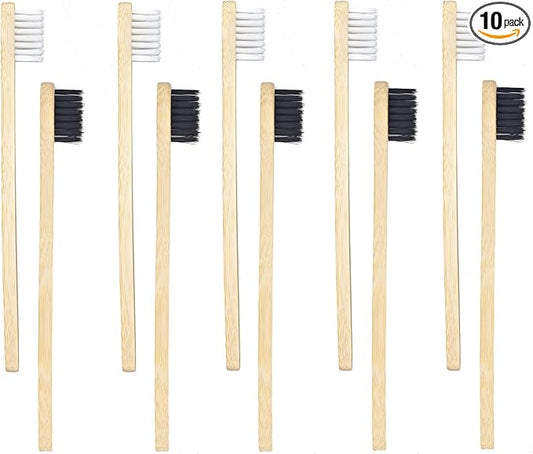 SEVENHEAD 10 PCS Kids Bamboo Toothbrushes Soft Bristles Wooden Toothbrushes, Natural Biodegradable BPA Free Eco Friendly Toothbrushes Black White