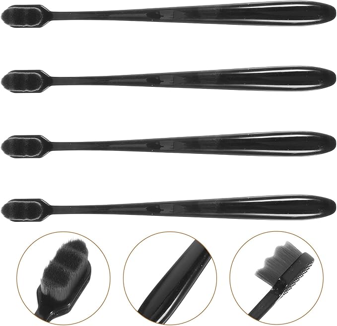 Soft Bristle Toothbrushes for Adults 4pcs Manual Small Travel Toothbrushes Black Curved Handle Ultra-Fine Bristles for Sensitive Teeth and Gum Care Random Color Random Color