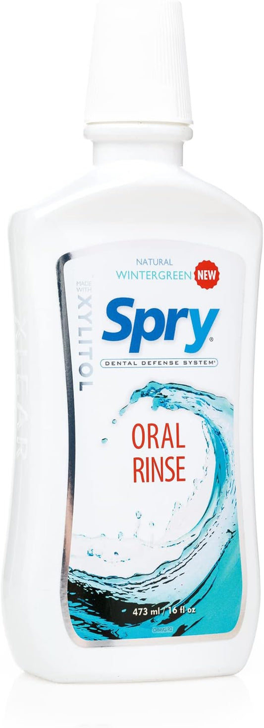 Spry Natural Xylitol Mouthwash Fluoride Free with Enamel Support, Gentle Alcohol Oral Rinse, Non-GMO, Wintergreen - 16 fl oz (Pack of 1)