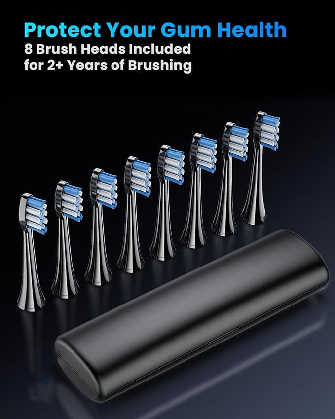 Onlyone Sonic Electric Toothbrush for Adults, Rechargeable Ultrasonic Electric Toothbrush with 8 Brush Heads, Travel Case, Charging Base & Wireless Charging - 5 Modes with Smart Timer