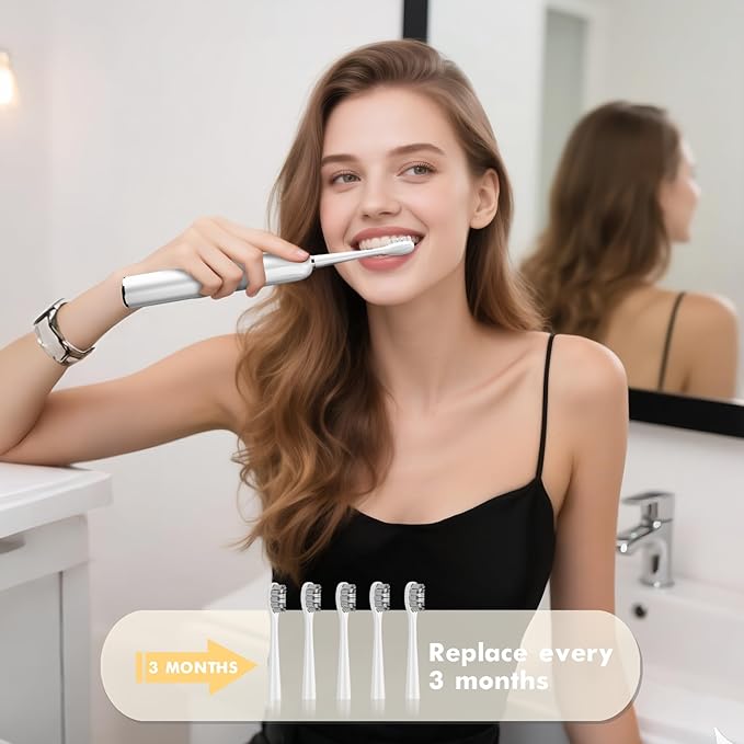 Sonic Electric Toothbrush for Adults - 6 Modes Rechargeable Electric Toothbrush with 4 Replace Brush Heads, Power Sonic Toothbrush with Travel Case, Ideal Gift for Men Women, White