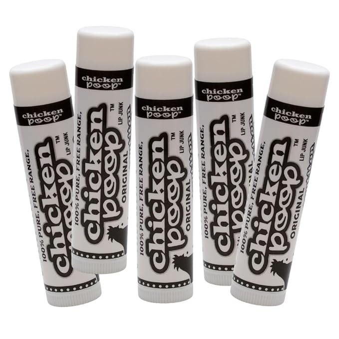 Chicken Poop® Lip Balm 100% Natural Moisturizer for Dry, Chapped Lips, 0.15 oz, (Original), Pack of 5