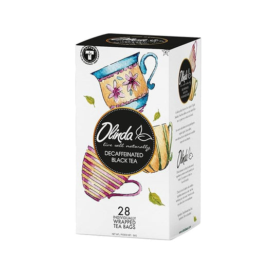 Olinda Organic Decaffeinated Black Tea 28 Individually Wrapped Tea Bags Gluten-Free Vegan Breakfast Black Tea Smooth & Antioxidant Rich Decaf