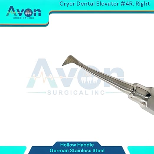Root and Tooth Extraction Dental Cryer Elevator Pick, Sharp Angled Tip, Color-Coded Handle Ends | Autoclave-Safe German Stainless Steel Dental Instruments (1, #4R Cryer - Blue End)