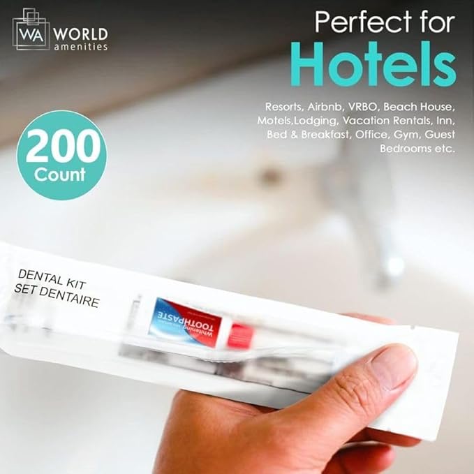 World Amenities - Bulk Disposable Dental Kit Bundle with Toothbrush and Toothpaste | 48 Count | Individually Wrapped - Travel Size Toiletries, Guest Hotel Amenities