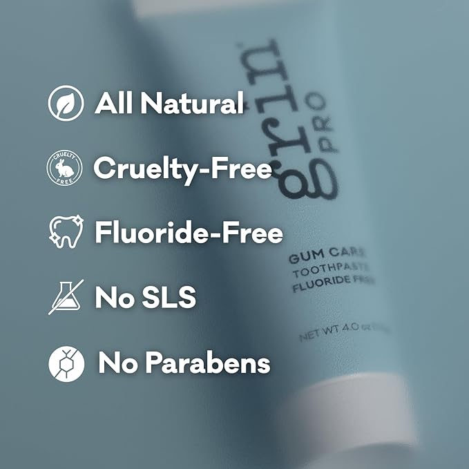 Grin Pro Gum Care Fluoride Free Toothpaste, Infused Manuka Oil and Propolis Control Bad Bacteria for up to 48 Hours, 4 oz, Natural Ingredients, New Zealand Manufactured