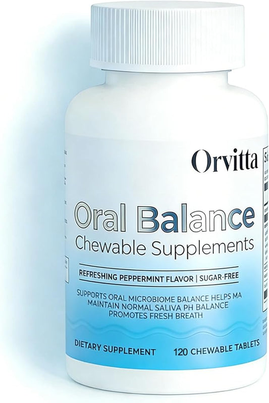 Orvitta Oral Balance Chewable Tablets, Sugar-Free, Refreshing Mint Flavor - Supports Oral microbiota, Saliva pH Balance, and Fresh Breath 120 Tablets