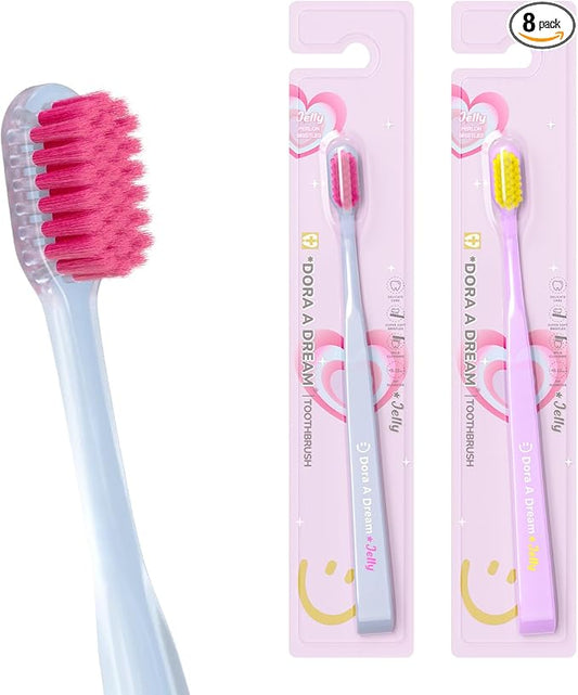 8 PCS Soft Bristle Adult Toothbrush, Manual Toothbrush Extra Gentle for Sensitive Teeth and Gums, Multi-Color Basic Teeth Brush Set for Daily Oral Care (2 Colors