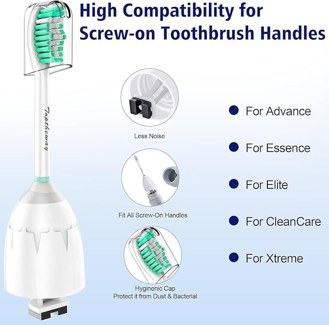 Toptheway Replacement Brush Heads Compatible with Sonicare E-Series Essence Xtreme Elite Advance and CleanCare Screw-On Toothbrush Handles 7022/66, 3 Pack