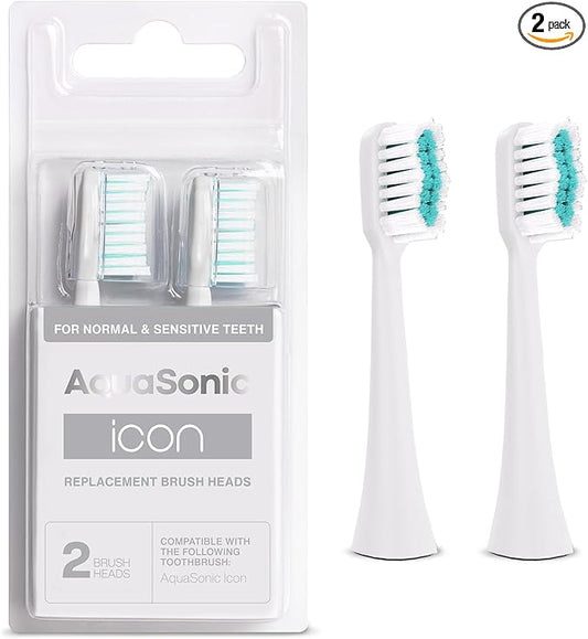 AquaSonic Genuine Icon Replacement Brush Heads | Compatible with AquaSonic Icon Toothbrush | 2 Brush Heads | for Normal & Sensitive Teeth (Pearl)