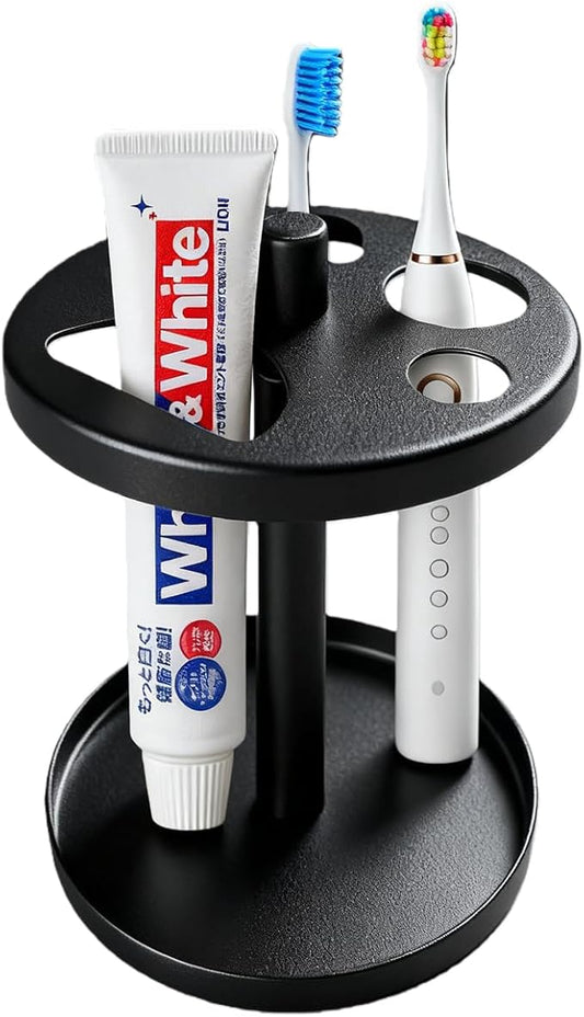 Black Metal Toothbrush Holder – Countertop 4‑Toothbrush Organizer Set with Toothpaste Holder, Fits Electric & Manual Toothbrushes, Rust‑Proof Bathroom Tooth Brush Stand Set
