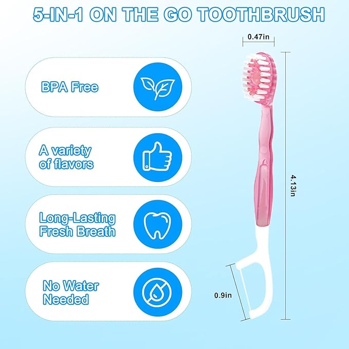 5 in 1 Mini Toothbrushes with Toothpaste, 26Pcs Toothbrush & Floss, All in one Oral Care on The go, 5 in 1 mini Brush, Toothpaste and Floss, Disposable Travel Toothbrush, 1 Set