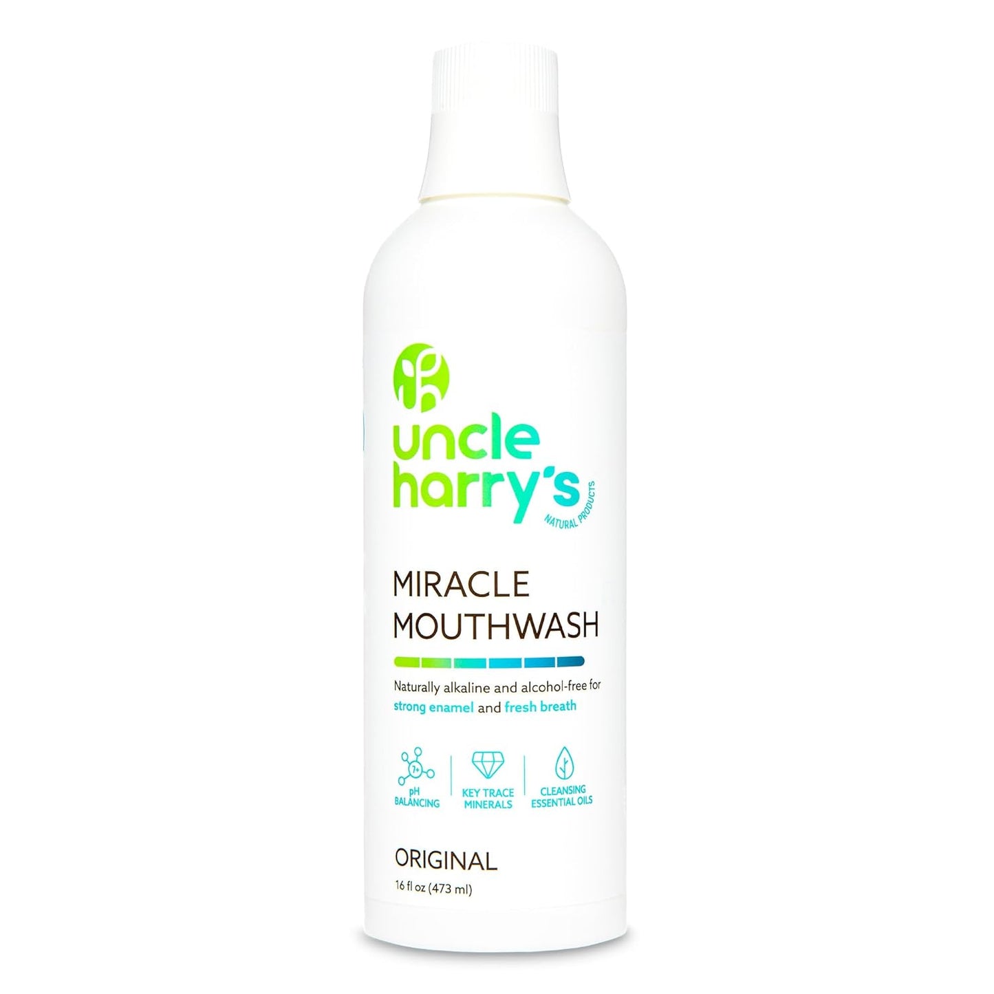 Uncle Harry's Natural Alkalizing Miracle Mouthwash | Adult & Kids Mouthwash for Bad Breath | pH Balanced Oral Care Mouth Wash & Mouth Rinse (16 fl oz)