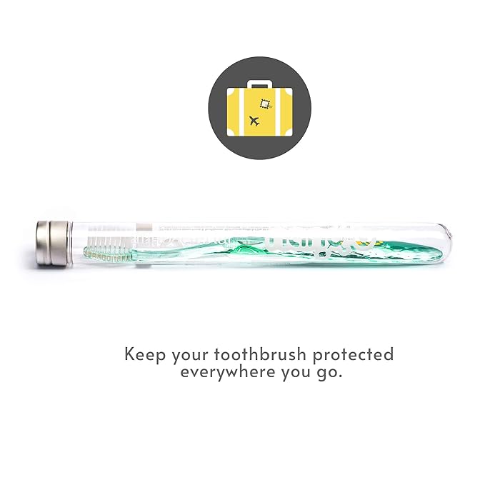Nano-b Manual Toothbrush for Adults with Sensitive Gums, Silver Soft/Medium Bristles, Travel Case, Green