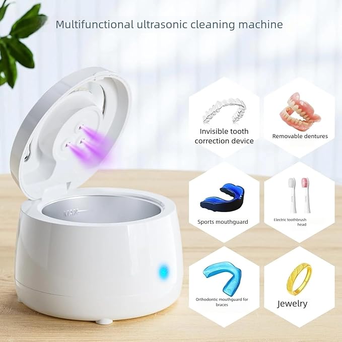 Dental Ultrasonic Retainer Cleaner Machine - True 45kHz Cleaning Pod with Digital Timer for Denture, Mouth Guard, Aligner, Night Guard, Braces, Toothbrush Heads, Jewelry
