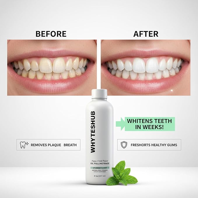 Spearmint Oil Pulling Rinse, Organic Cold-Pressed Coconut Oil for Teeth Mouthwash, Helps Maintain Gum Health & Freshens Breath - 8 fl oz