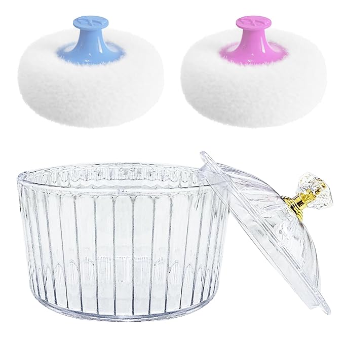 3 Pcs Body Powder Puff and Container, Large Soft Face Body Powder Puff Dish Fluffy for Women