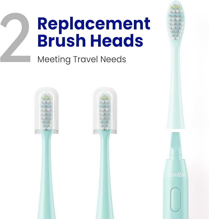 7AM2M Sonic Electric Toothbrush for Adults & Kids, with Travel Case&2 Brush Heads, 1 Charge for 90 Days, Type-C Rechargeable Sonic Toothbrush, Compact Design for Daily/Travel Use - Mint