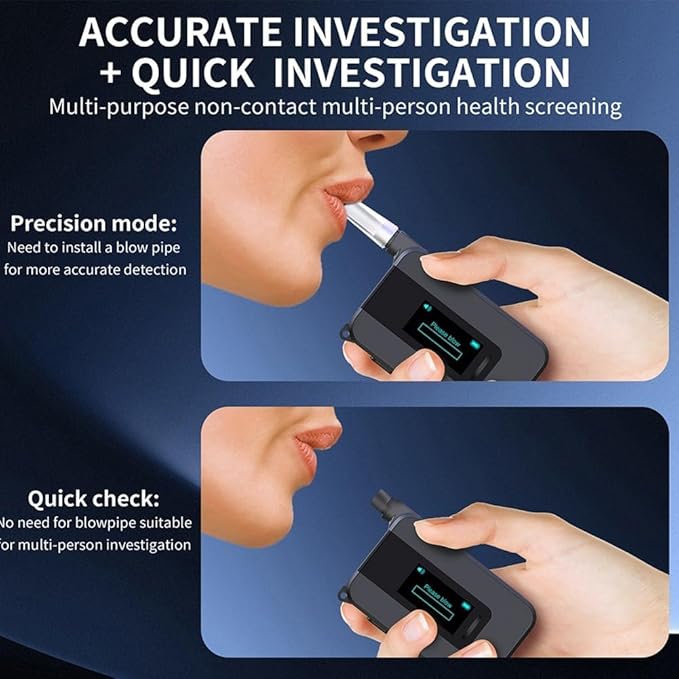 FABULETTA Portable Breath Alcohol Tester, Breathalyser Alcohol Test Tool for Personal Use, IPS HD Screen, 15 Detachable Mouthpieces, Quick 5 Second Measurement