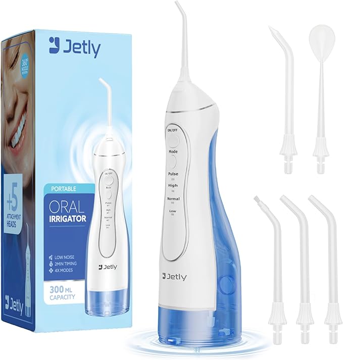 Water Dental Flosser Teeth Pick Cleaner: Travel Cordless Oral Irrigator 300ML Capacity Portable Rechargeable IPX7 Waterproof Electric Flossing Machine for Teeth Cleaning (White)