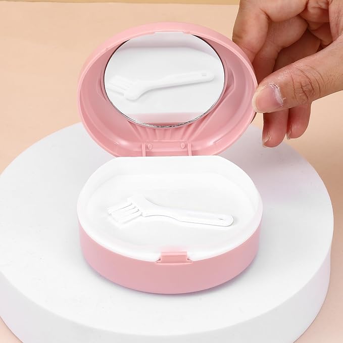 Retainer Case With Mirror Aligner Case Mouth Guard Holder Durable Hygienic Dental Storage Container with Cleaning Brush for Travel Carrying Protecting Braces Partial Dentures