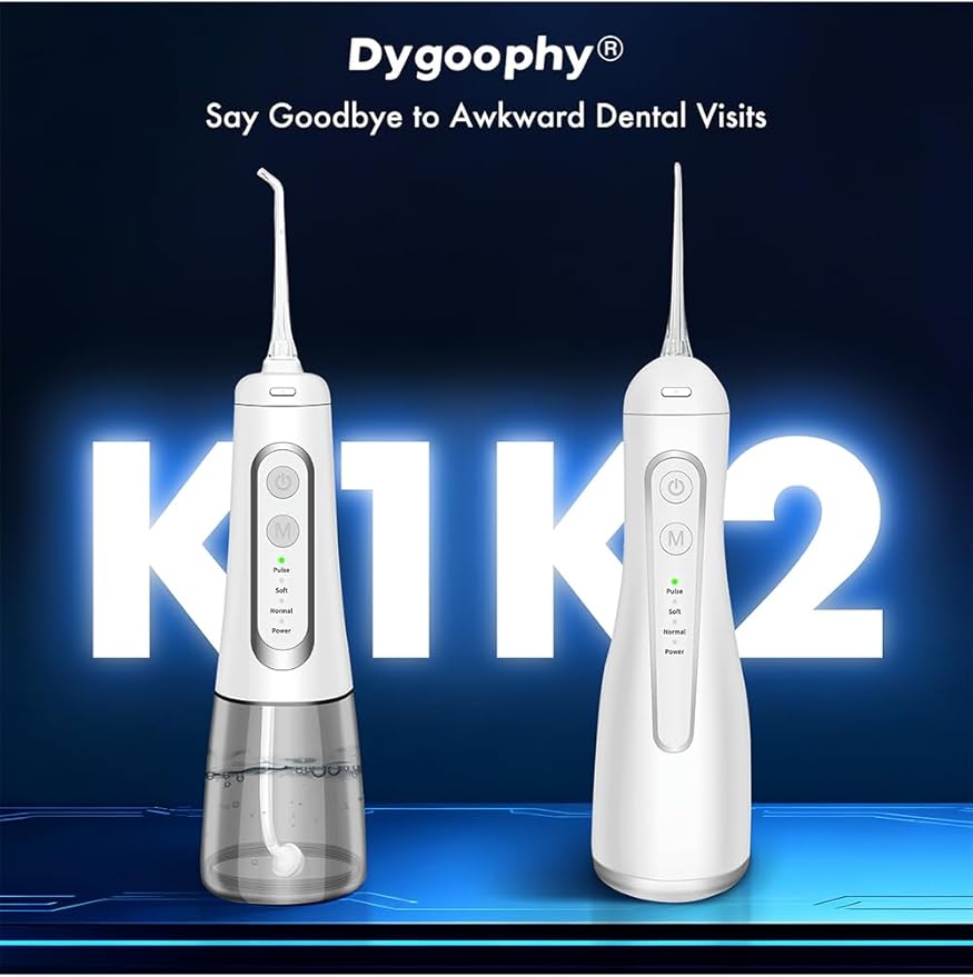 Dygoophy® 2-Pack Cordless Water Flosser Set – Rechargeable Portable Oral Irrigator, IPX7 Waterproof Flosser, 4 Modes, Long Battery Life, for Braces & Sensitive Gums (300ml, White)