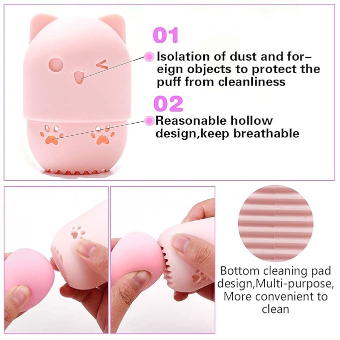 Makeup Sponge Holder, Beauty Sponge Holder + Makeup Blender Travel Case Beauty Sponge Blender Drying Stand & Storage Containers - Pink + Gold