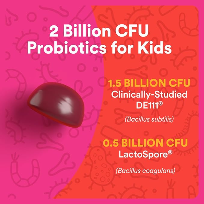 SmartyPants Kids Probiotic Gummies for Digestive Health: 2 Billion CFU Gut Health and Immune Support Supplement, Clinically Studied Probiotic, Gluten Free, Grape, 30 Count (30 Day Supply)