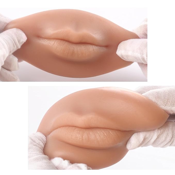 3D Silicone Fake Lips Large with Lipstick for Makeup Tattoo Practice Realistic Artificial Lip Mannequin for Beginners Artists (Thick Big Lip,Tan)
