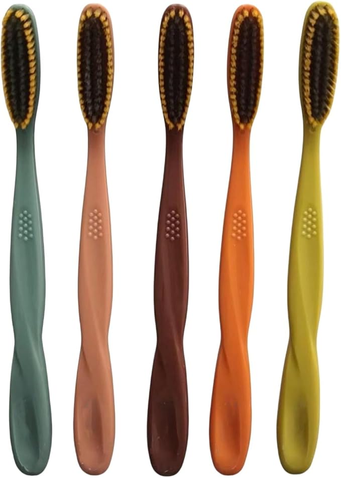 Adult Extra Soft-bristled Toothbrush‌ Bamboo Charcoal, Long Toothbrush Head,Periodontist Design Tapered Bristles for Sensitive Teeth & Receding Gums.【Extra Soft bristles, 5 Count (Pack of 1)】