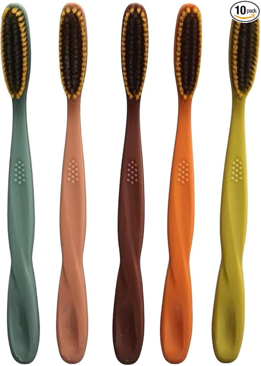 Adult Extra Soft-bristled Toothbrush‌ Bamboo Charcoal, Long Toothbrush Head,Periodontist Design Tapered Bristles for Sensitive Teeth & Receding Gums.【Extra Soft, 10 Count (Pack of 1)】