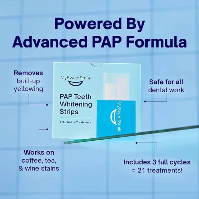 MySweetSmile Pap Teeth Whitening Strips - Enamel-Safe, Sensitivity-Free Formula - 42 Peroxide-Free Whitening Strips - Dentist-Approved - IndyBest Award-Winning Brand - 21 Treatments - Mint Flavour